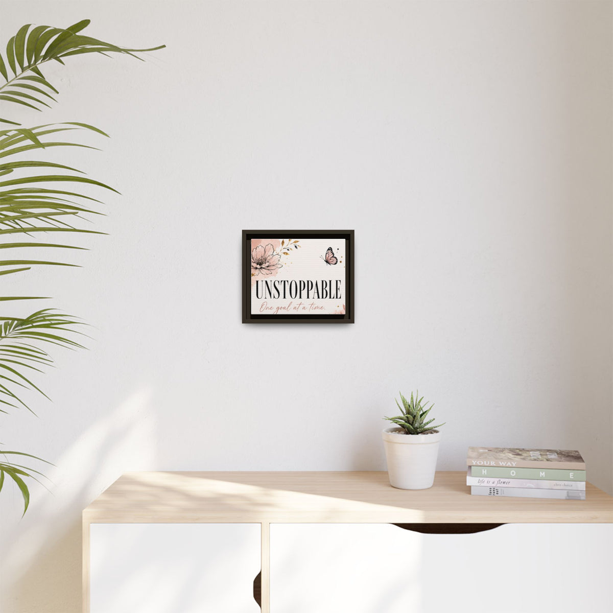 Unstoppable Floral Framed Canvas Print — "One Goal at a Time" Motivational Wall Art