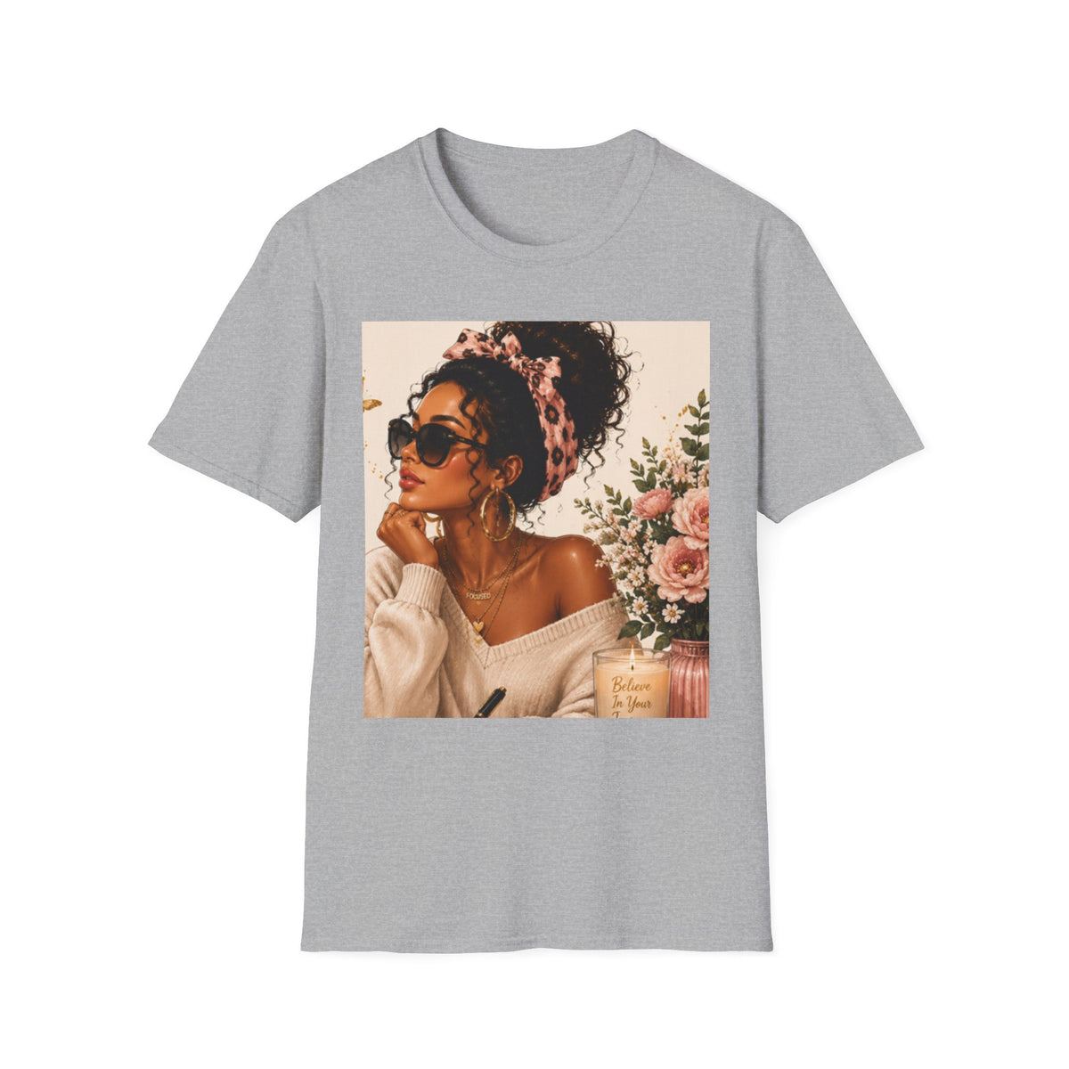 Vintage Floral Afro Woman Tee — Boho Chic Graphic T-Shirt