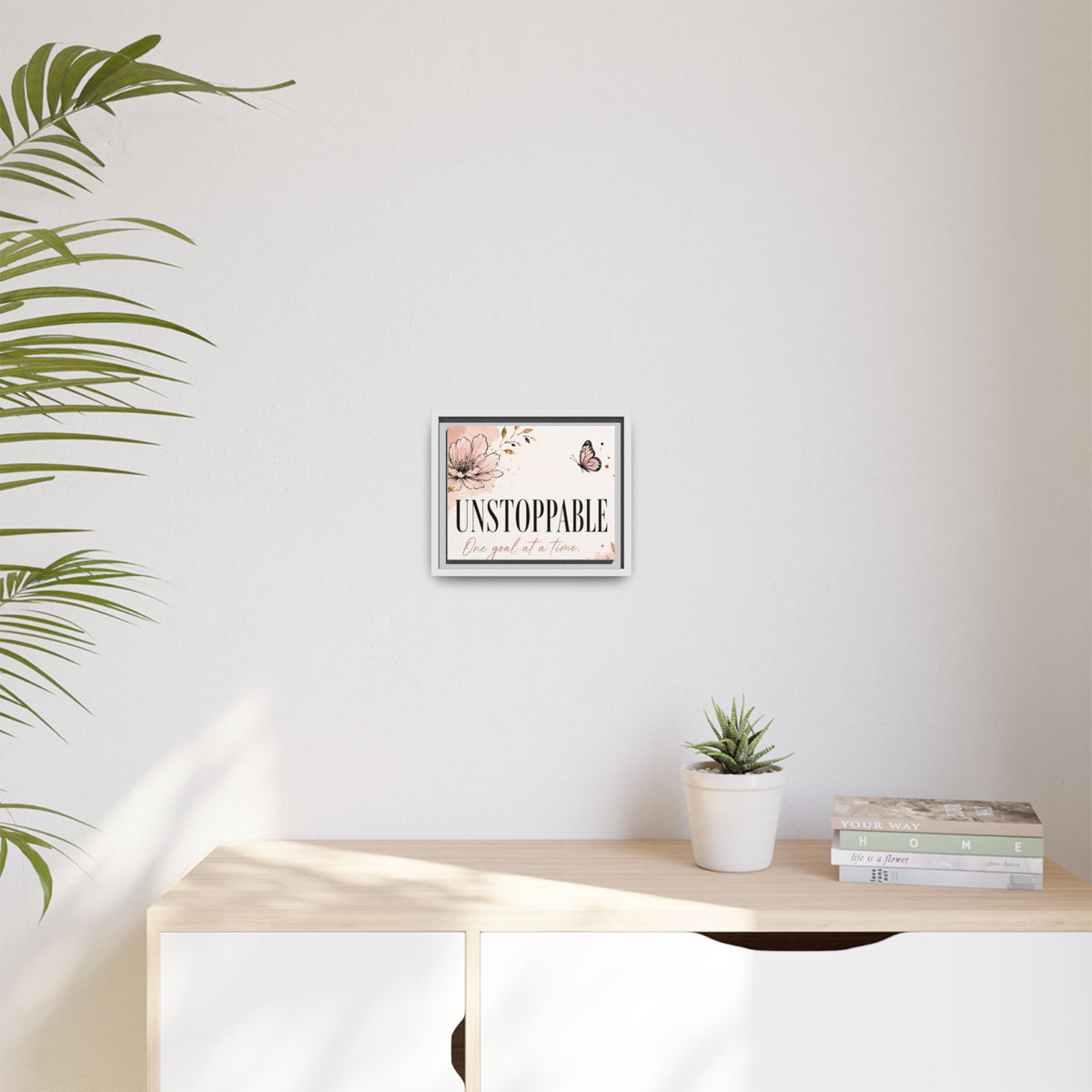 Unstoppable Floral Framed Canvas Print — "One Goal at a Time" Motivational Wall Art