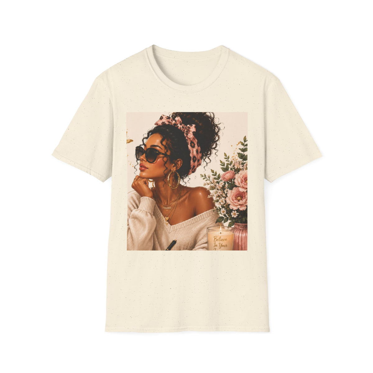 Vintage Floral Afro Woman Tee — Boho Chic Graphic T-Shirt