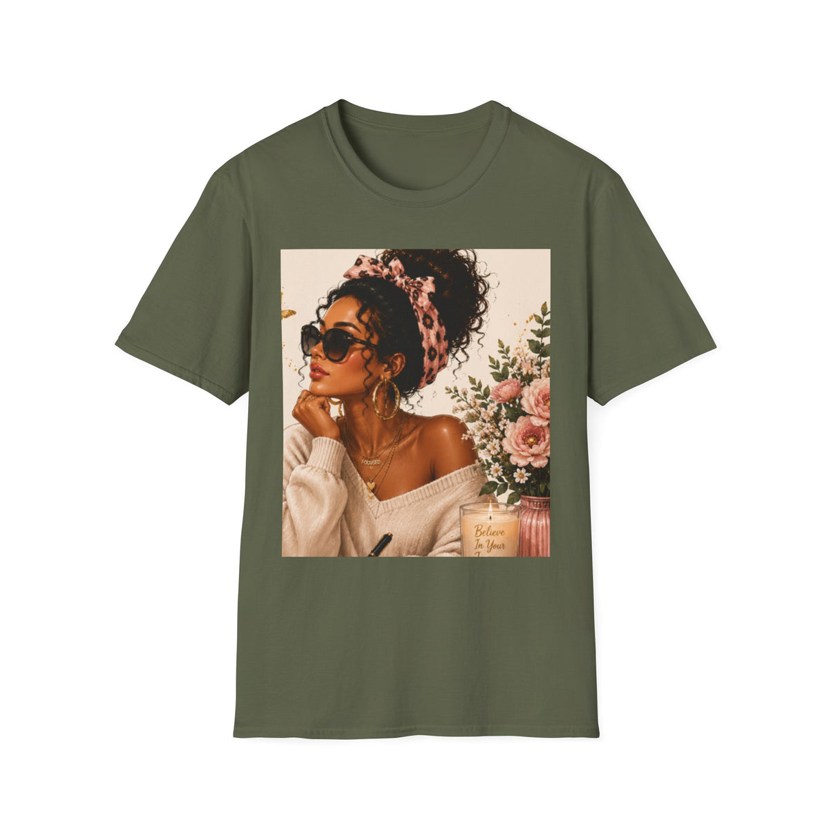 Vintage Floral Afro Woman Tee — Boho Chic Graphic T-Shirt