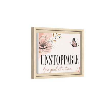 Unstoppable Floral Framed Canvas Print — "One Goal at a Time" Motivational Wall Art