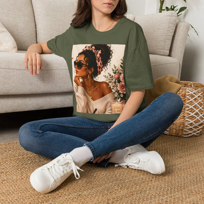 Vintage Floral Afro Woman Tee — Boho Chic Graphic T-Shirt