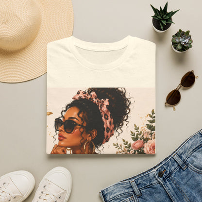 Vintage Floral Afro Woman Tee — Boho Chic Graphic T-Shirt