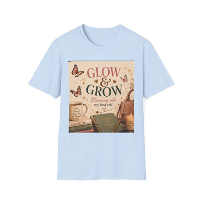 Glow &amp; Grow T-Shirt — Inspirational Butterfly Floral Tee