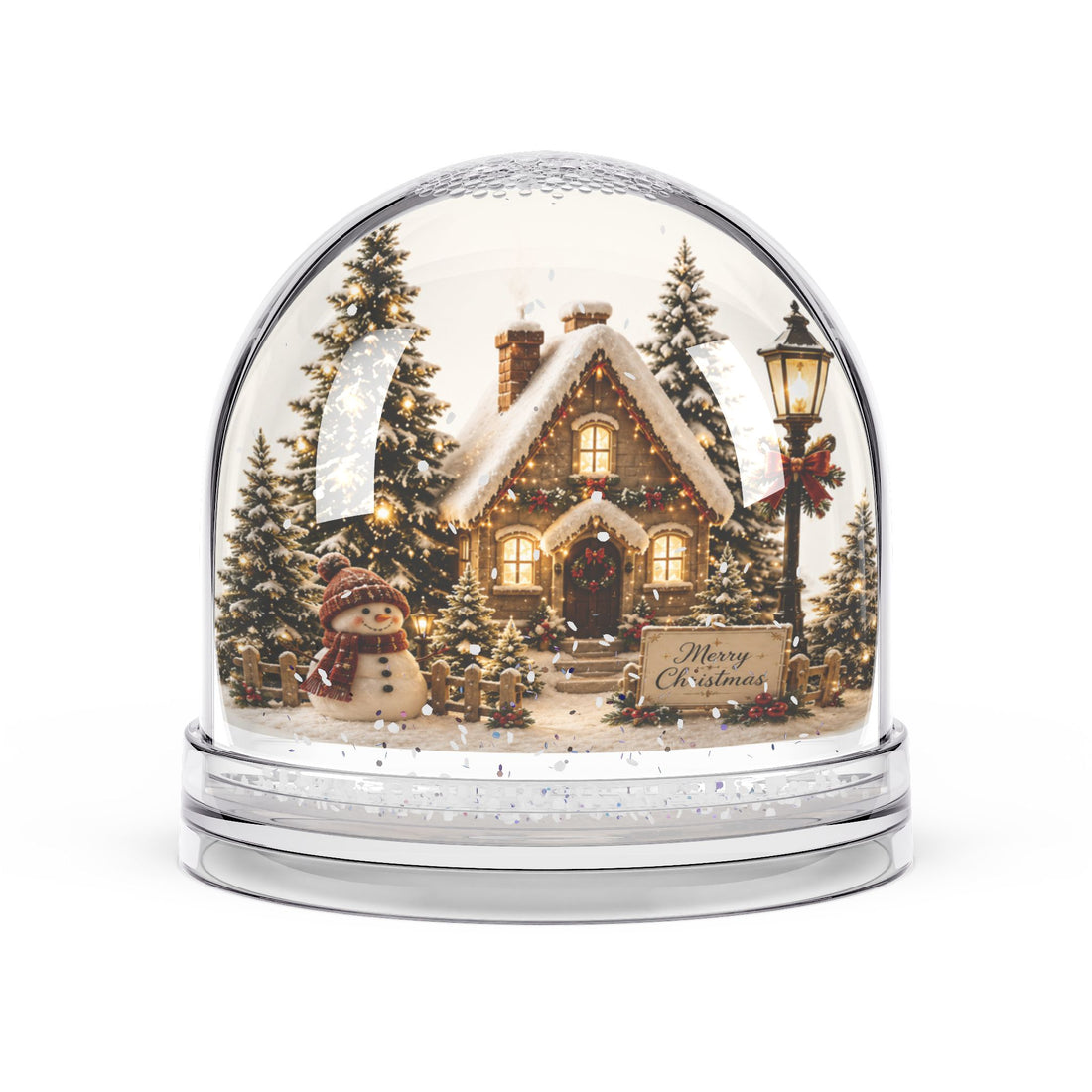Christmas Cottage Snow Globe — Festive Holiday Figurine with Snowman