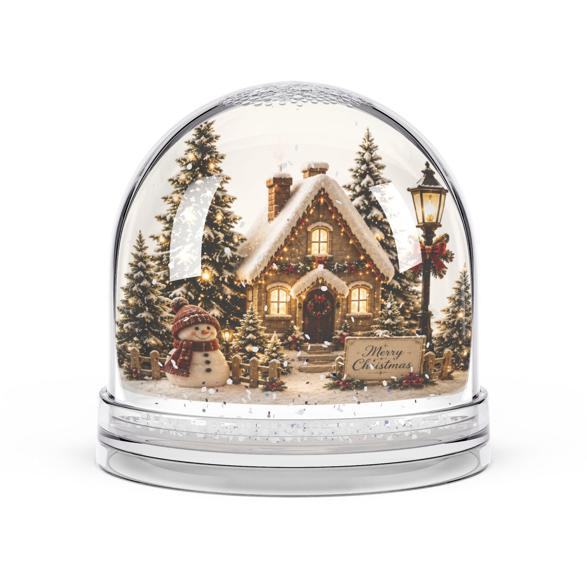 Christmas Cottage Snow Globe — Festive Holiday Figurine with Snowman