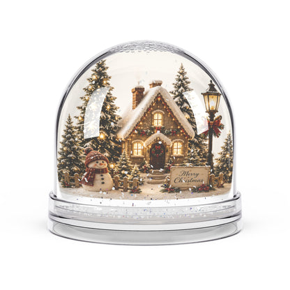 Christmas Cottage Snow Globe — Festive Holiday Figurine with Snowman