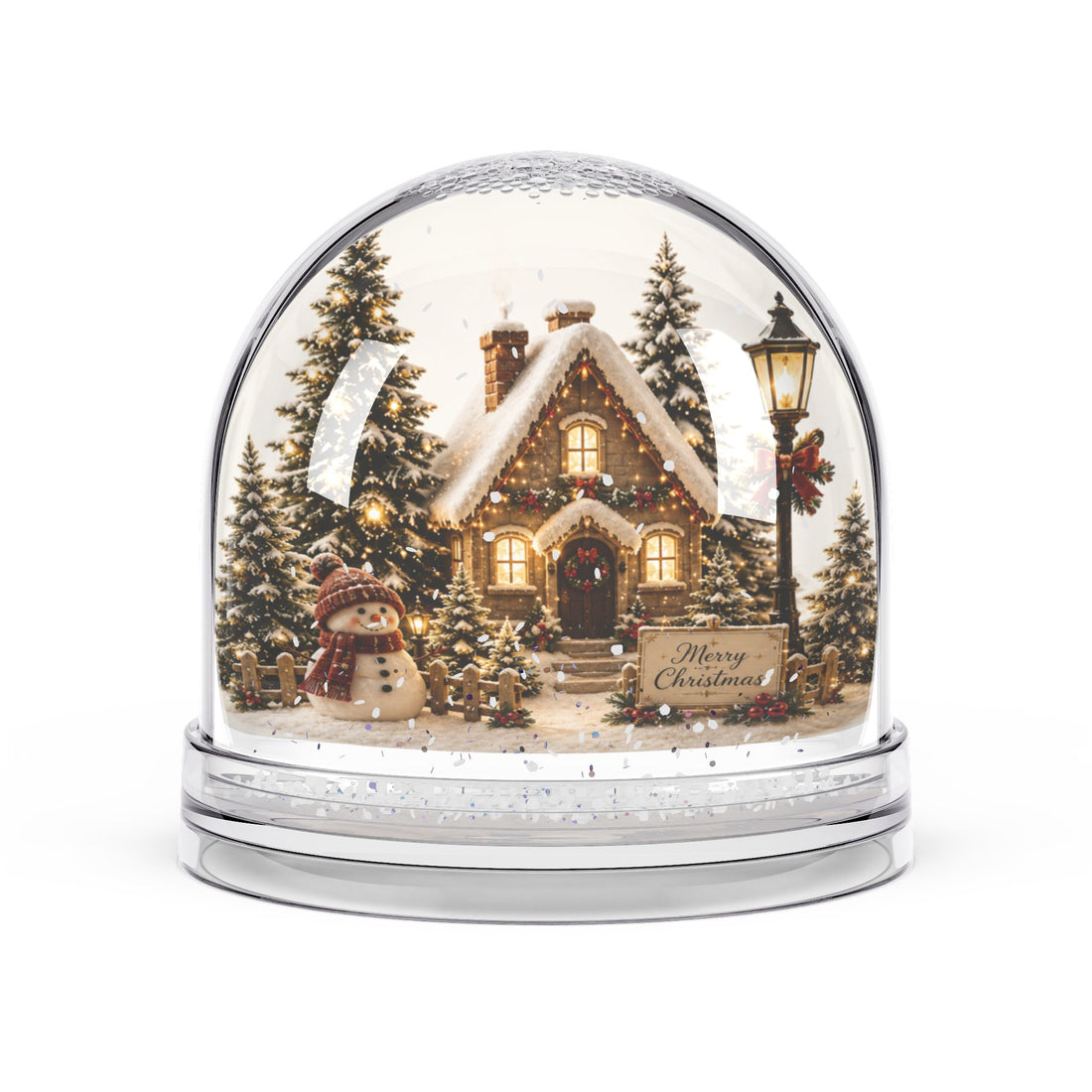 Christmas Cottage Snow Globe — Festive Holiday Figurine with Snowman