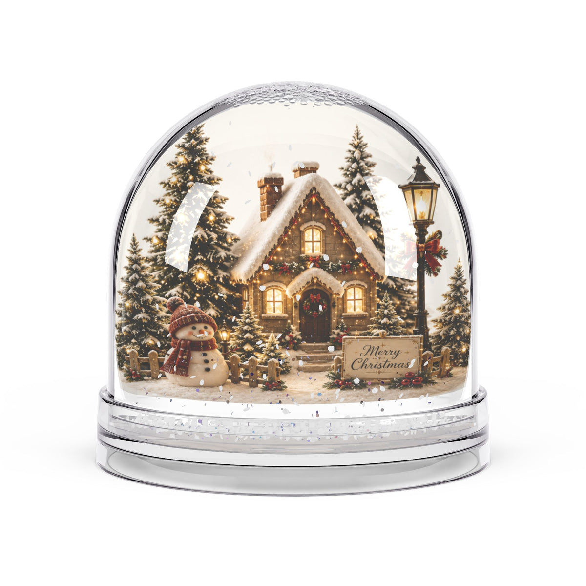 Christmas Cottage Snow Globe — Festive Holiday Figurine with Snowman