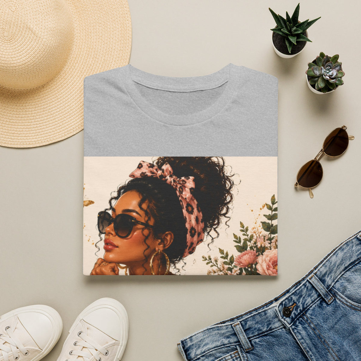 Vintage Floral Afro Woman Tee — Boho Chic Graphic T-Shirt